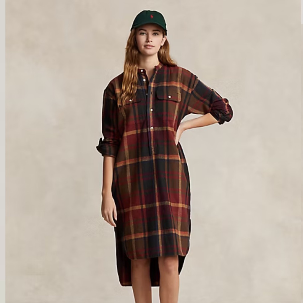 POLO by Ralph Lauren plaid cotton twill shirtdress long sleeve button down dress